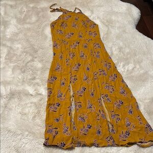 Floral Mustard high slit midi dress